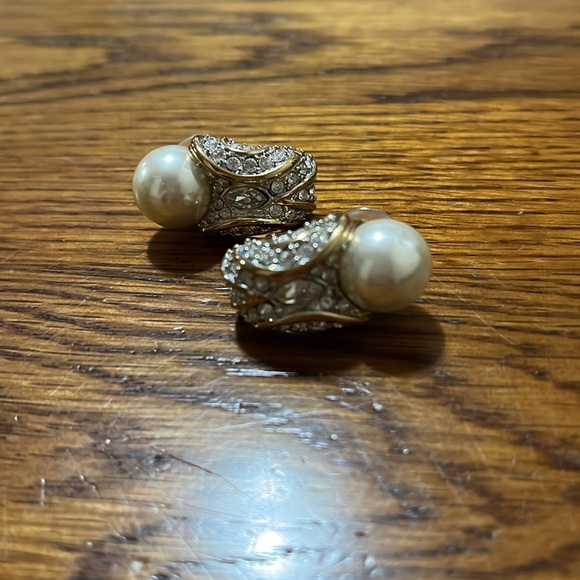 St. John Pearl and Crystal Gold Earrings - Picture 2 of 5